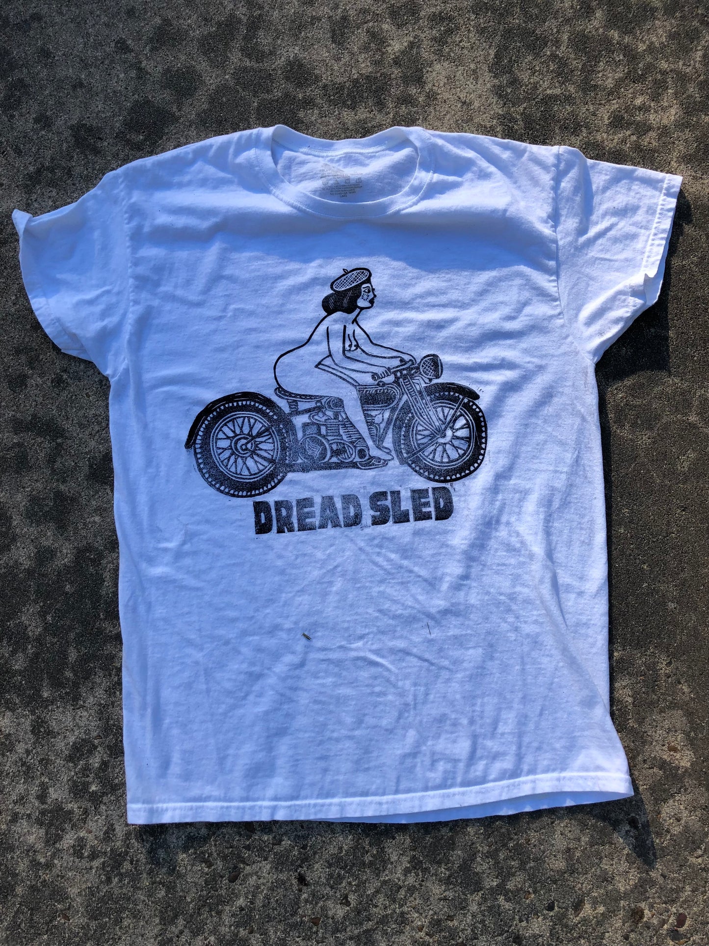 Limited Run Linocut Shirt- Moto Girl | White