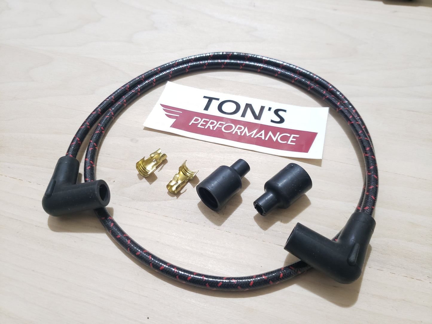 Universal 48" 8mm Suppression Core Cloth Braided Spark Plug Wire kit - Motorcycle
